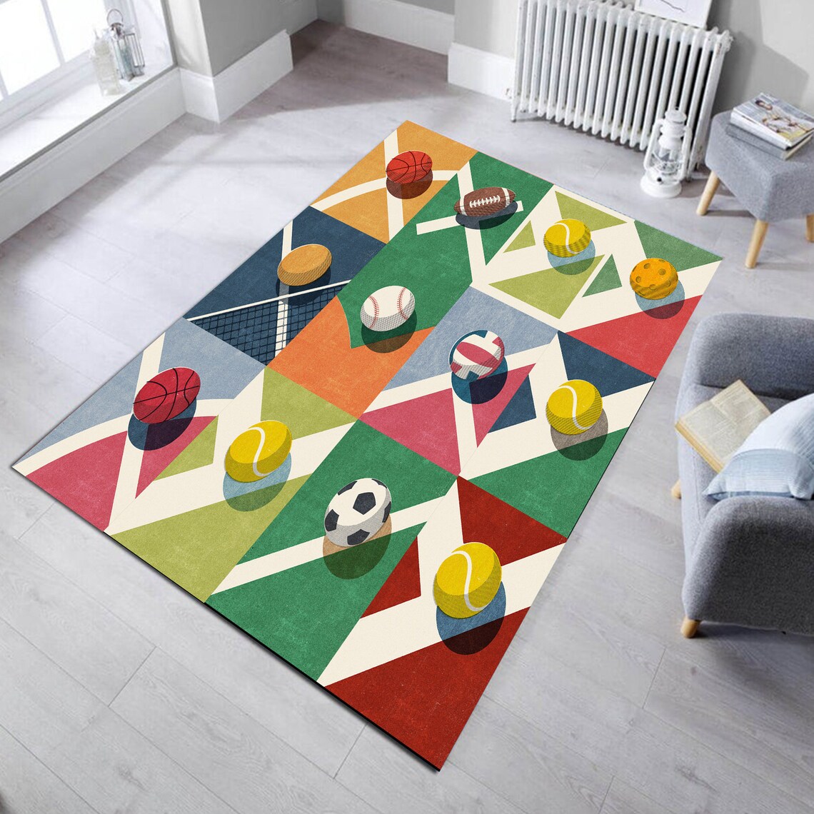 Fun Sports Area Rugs Boys Girls Childrens Carpet Balls print Etsy