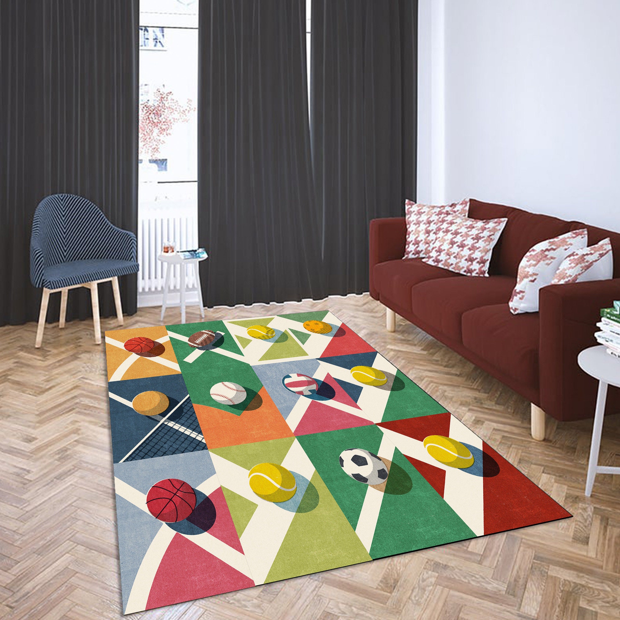 Fun Sports Area Rugs Boys Girls Childrens Carpet Balls print Etsy