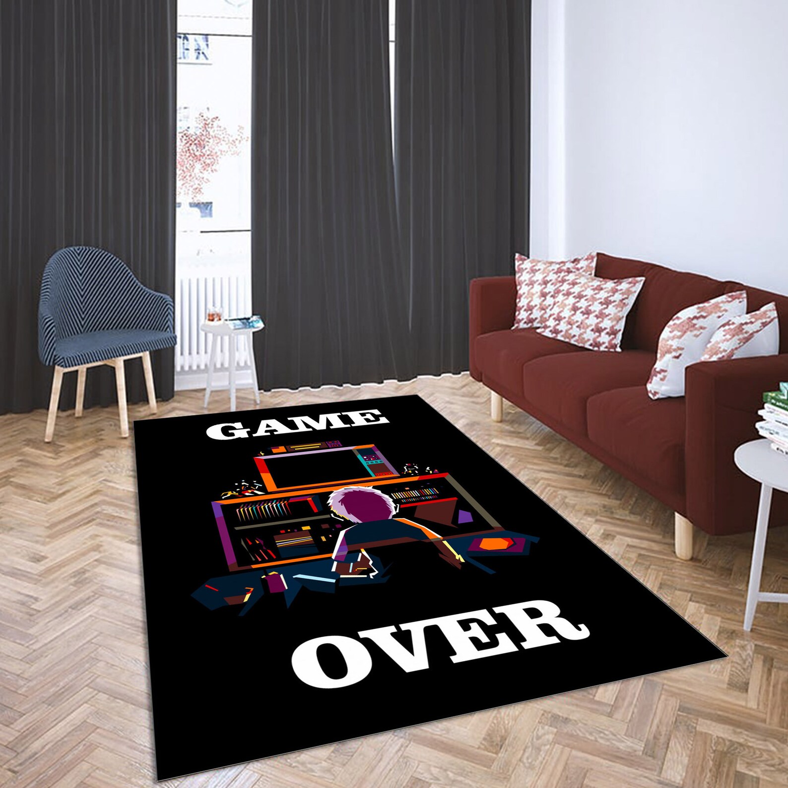 Classic Game Over Area Rug Retro Gaming Video Game Carpet Etsy