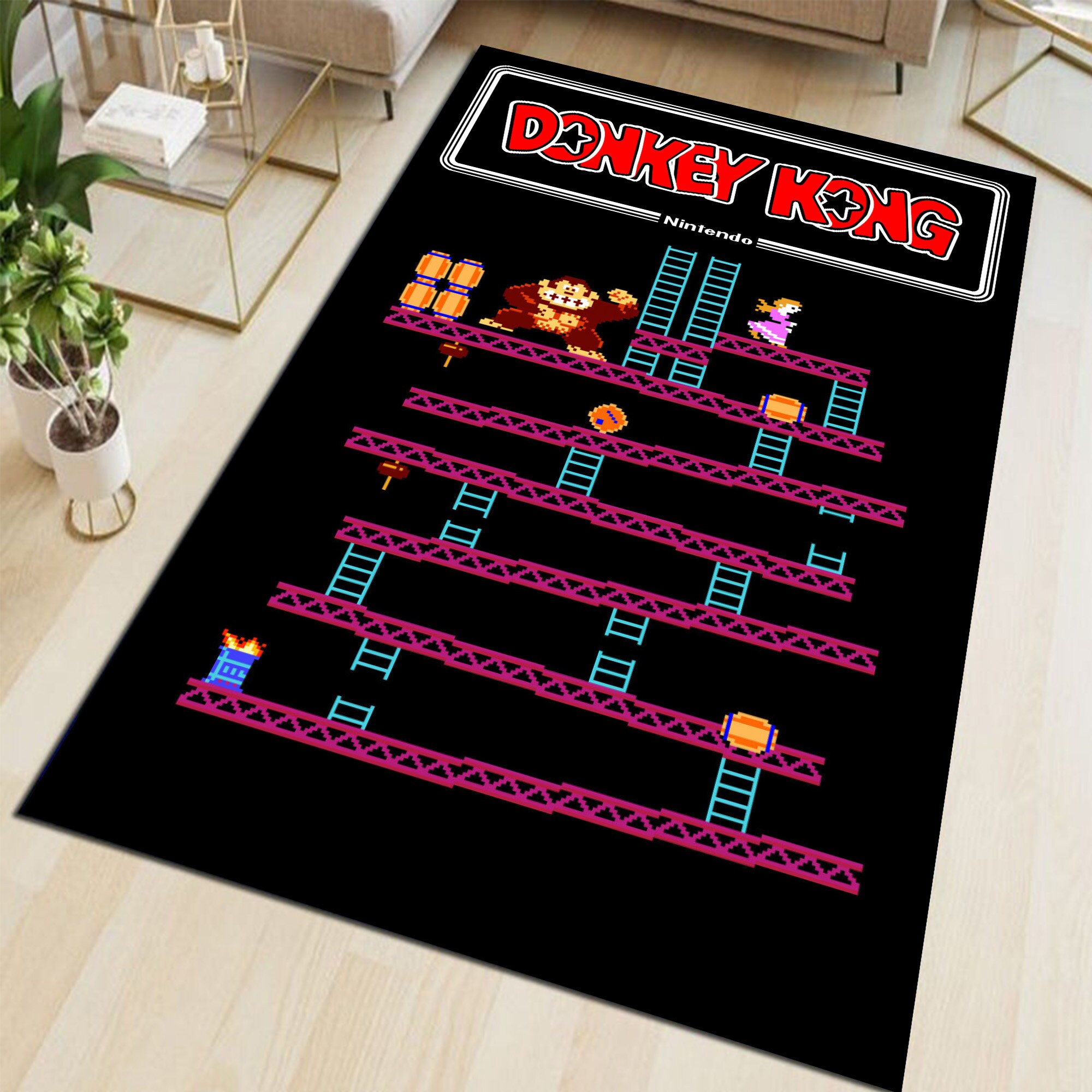 Arcade Donkey Kong Gaming Rug Inspired Game Decor Home Retro Etsy