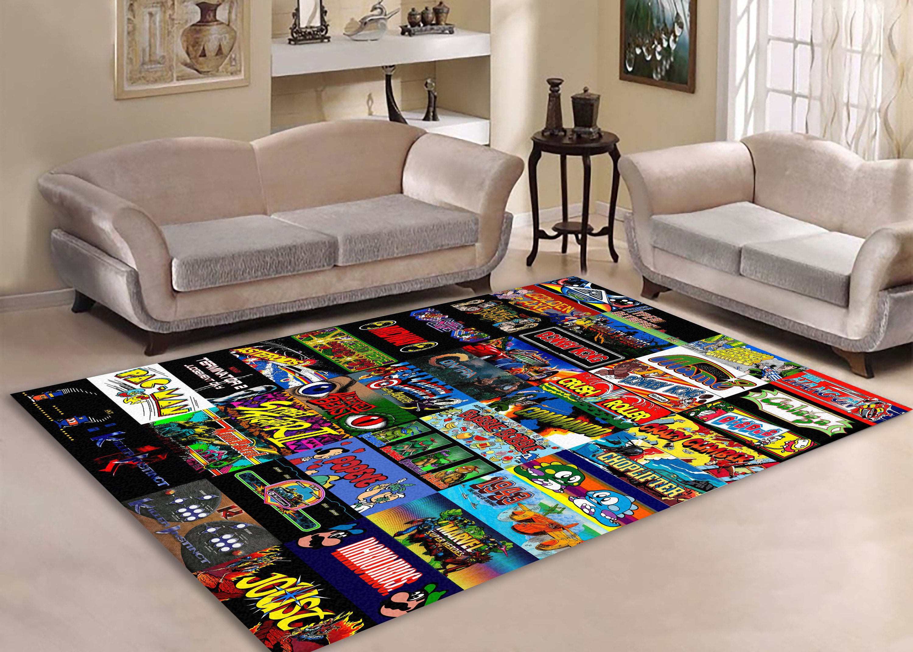 Retro Arcade Marquee Area Rug Game Collection Kids Game Room Etsy