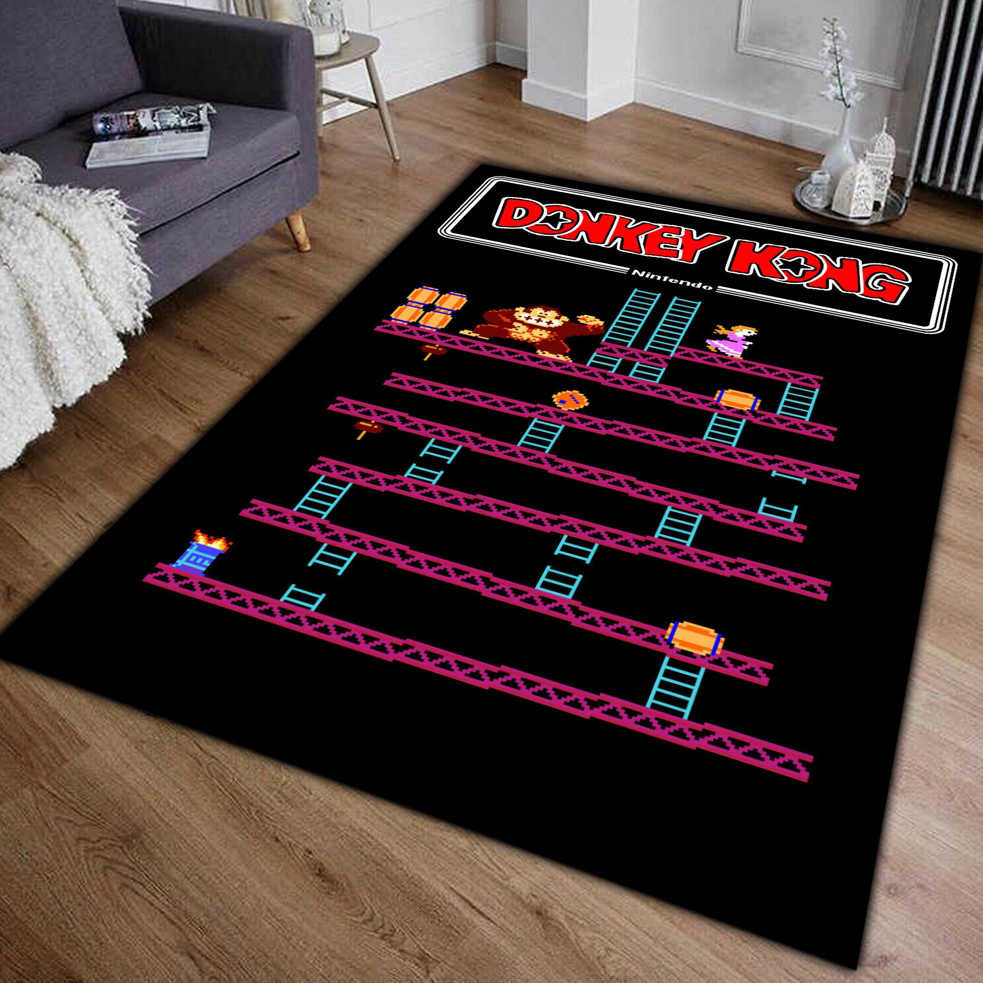 Arcade Donkey Kong Gaming Rug Inspired Game Decor Home Retro Etsy