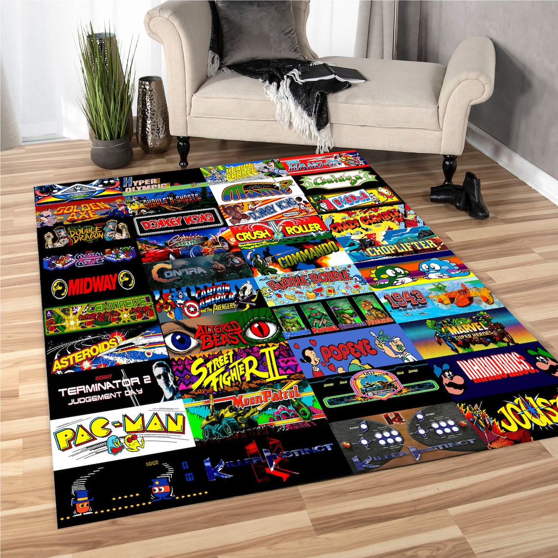 Retro Arcade Marquee Area Rug Game Collection Kids Game Room Etsy