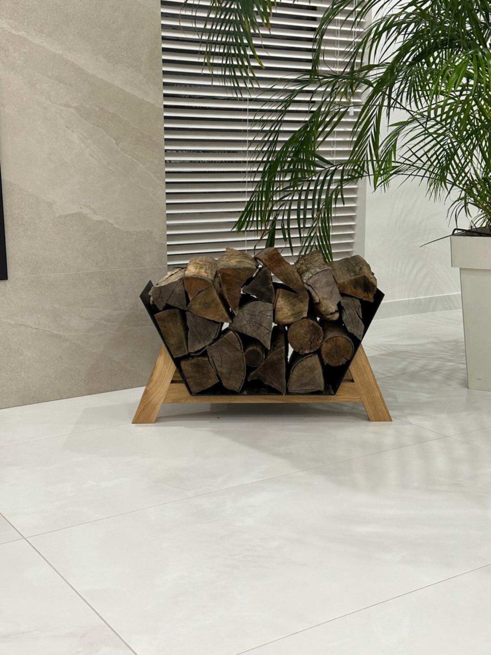 Modern Log Rack Modern Steel & Wood Firewood Rack – Indoor Outdoor Log Holder - Etsy