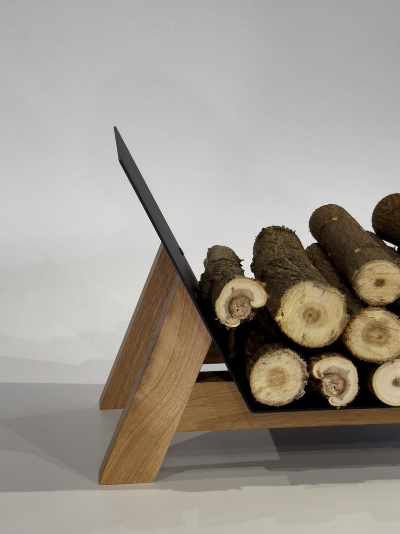 Modern Log Rack Modern Steel & Wood Firewood Rack – Indoor Outdoor Log Holder - Etsy