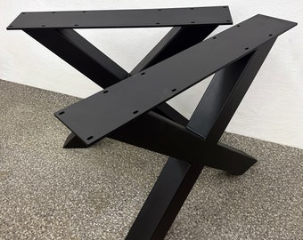 Industrial X Metal Table Legs: Sturdy Steel Dining Table Bases (Set of 2)