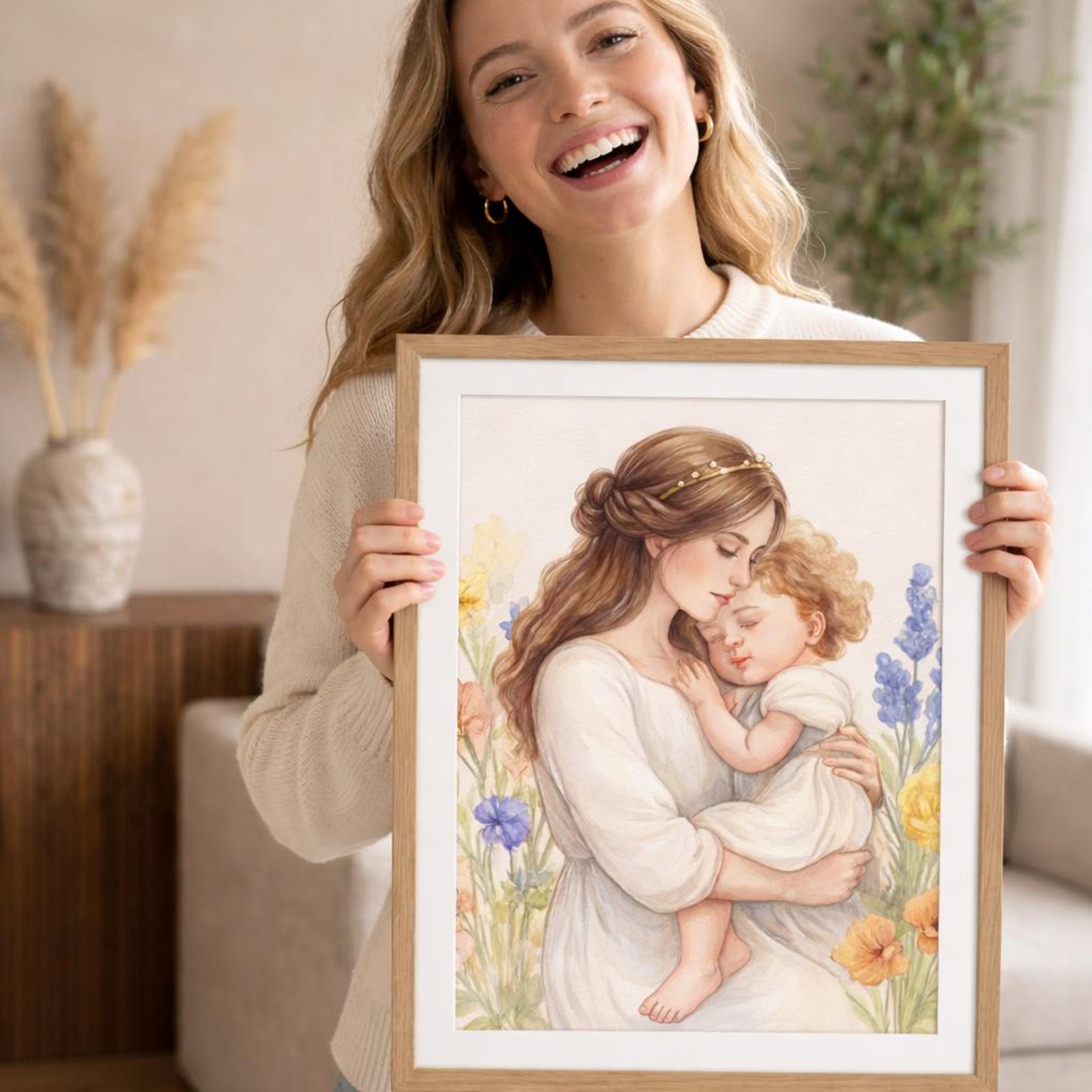 Mother and Child Watercolor Art Print, Nursery Wall Art, Tender Embrace ...