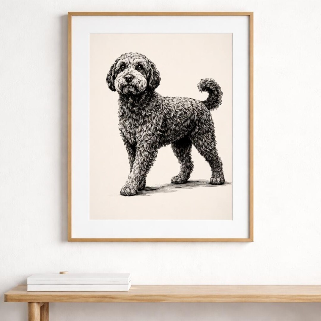 Cockapoo Art Print, Standing Dog Portrait, Dog Illustration Wall Art ...