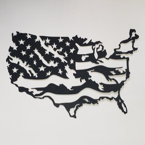 U.S.A. Map Tattered American Flag ~ Black metal wall art ~ Patriotic home decor