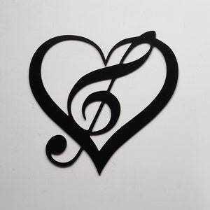 Treble Clef in Heart ~ Music black metal art hanging home decor ~ Music note art