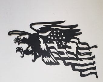 Eagle Flying American Flag ~ Black metal art ~ Patriotic home decor