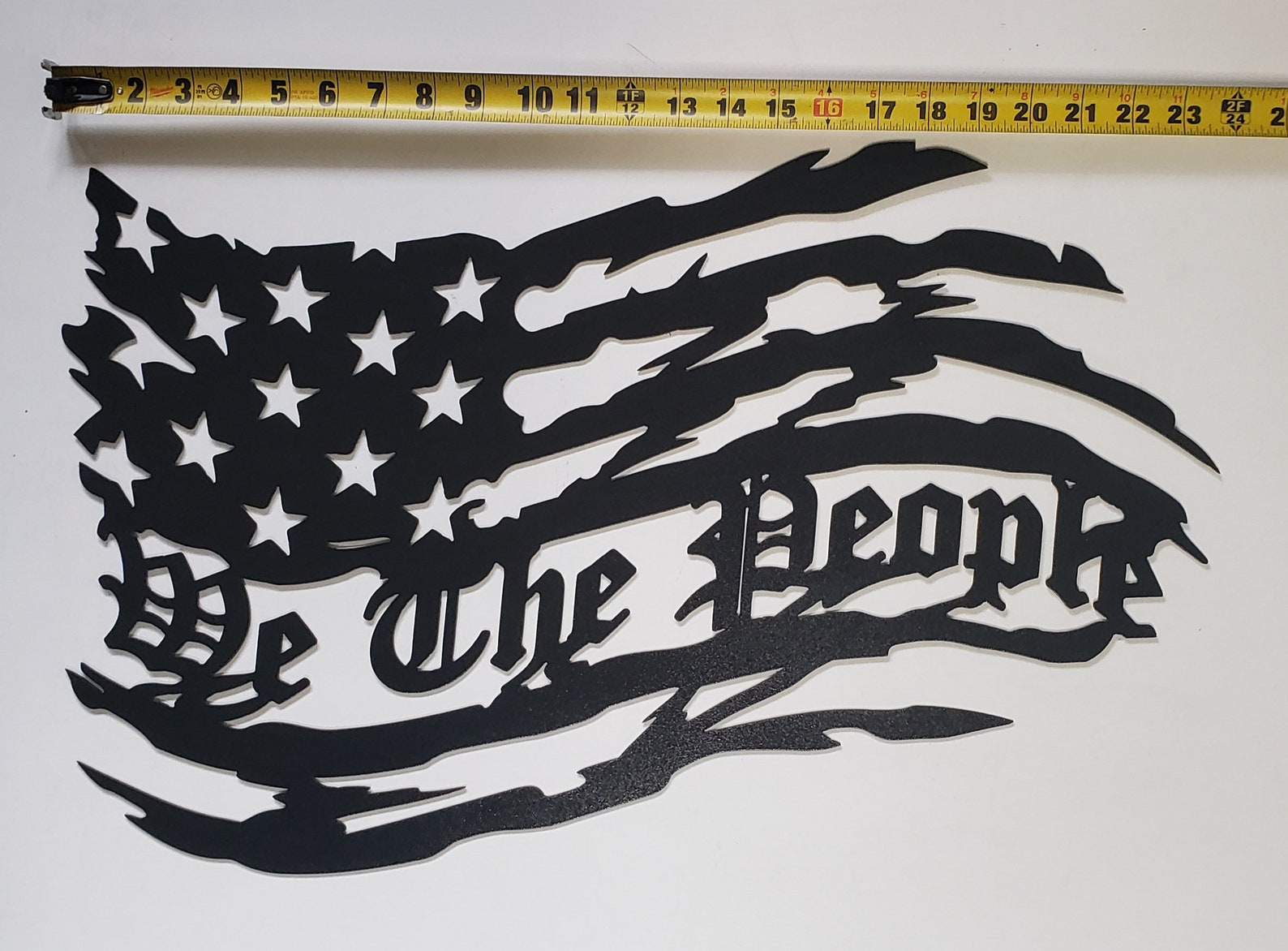 We The People Tattered American Flag Black Metal Art Home Etsy