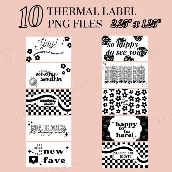 Thermal Printer Label Files- Bundle of 10, for use by small businesses, PNG files, Retro Packaging Labels, cute labels, packaging stickers