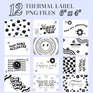 Thermal Printer Label Files- Bundle of 12, for use by small businesses, PNG files, Retro Packaging Labels, cute labels, packaging stickers