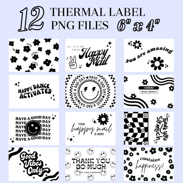 Thermal Printer Label Files- Bundle of 12, for use by small businesses, PNG files, Retro Packaging Labels, cute labels, packaging stickers