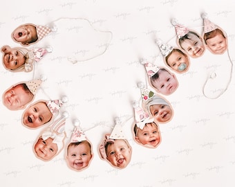 Custom Face Garland for Parties, Birthday, Event, Party Hat, Colorful, Party Decor, Picture, First Birthday Banner, Dog Party, Bachelor