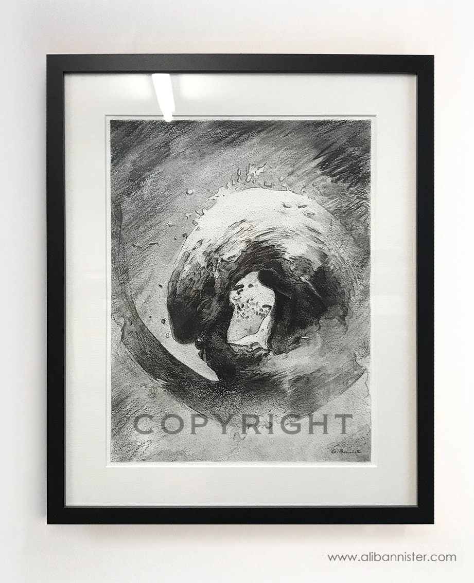 Original Otter Drawing / Sketch in Charcoal 'Ring of Bright Water' (framed)