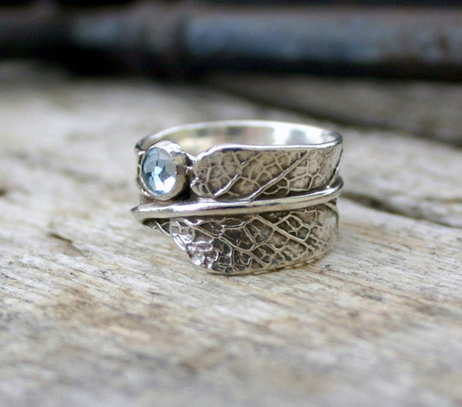 925 Sterling Silber Salbei Blatt Ring mit Aqua Blue Topas.. | Etsy