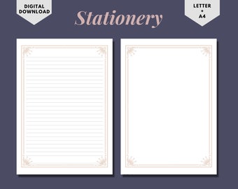 Simple Printable Stationery/Writing Paper/Digital Paper/Printable Paper/Lined Paper/Printable Note Paper/ Printable Letter/Flower Stationery