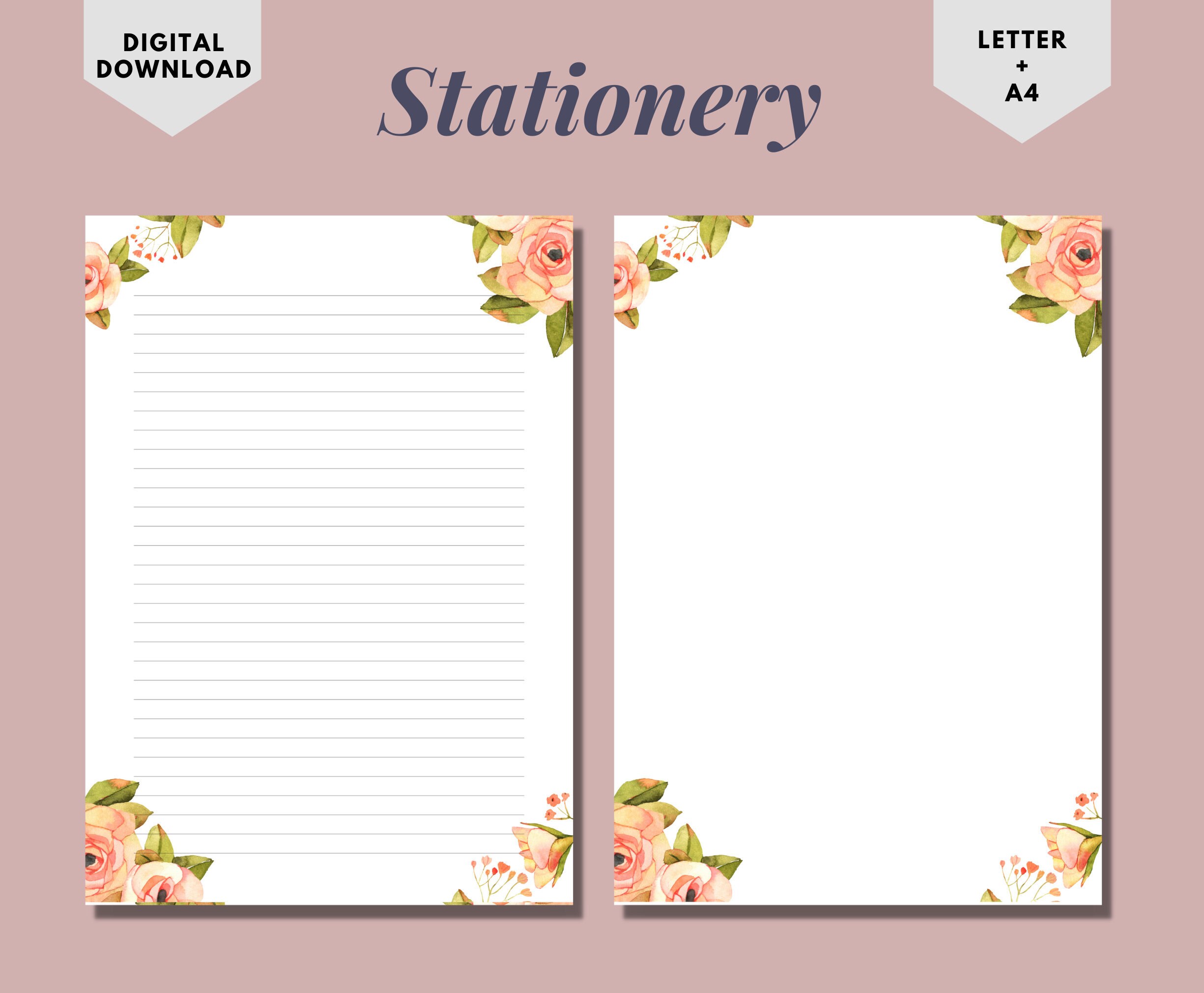 Flower Printable Stationerywriting Paperdigital Etsy