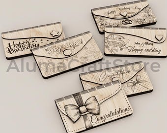 Laser Cut Money Envelope SVG Bundle – 6 Cutting Files for Glowforge, Wedding & Birthday Gift Money Holder, DXF CNC Files