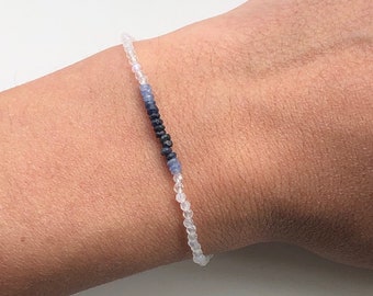 Bracelet Ombré avec pierre de lune arc-en-ciel, aigue-marine et saphir