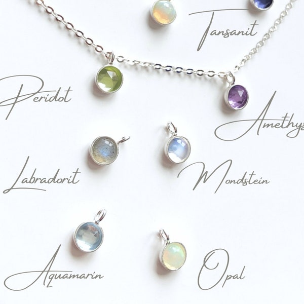 Delicate necklace with mini birthstone pendant, 925 sterling silver