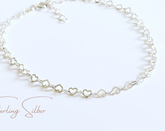 Fine bracelet made of 925 sterling silver, delicate bracelet with hearts, jewelry gifts for women and girls