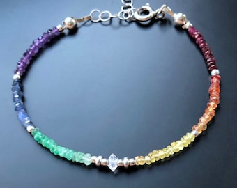 Bracelet arc-en-ciel chakra avec dégradé, bracelet empilable avec pierres de naissance pierre de lune, saphir rubis émeraude, cadeaux bijoux pour femmes