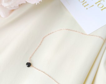 Collier onyx gold fill, or rose, chaîne en argent sterling 925 avec petite goutte d'onyx noir