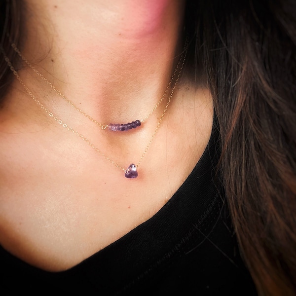 Amethyst Farbverlauf Halskette, Bar Kette mit Ombre Amethyst, Februar Geburtssteinkette