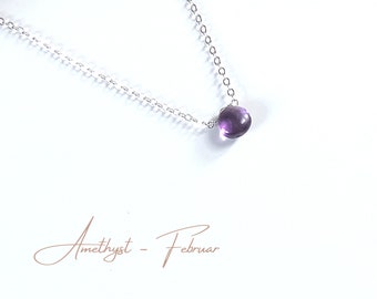 Amethyst Necklace, Smooth Amethyst Drops, February Birthstone Necklace