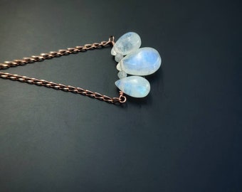 Moonstone Drop Necklace, Necklace with Rainbow Moonstone, June Birthstone Necklace