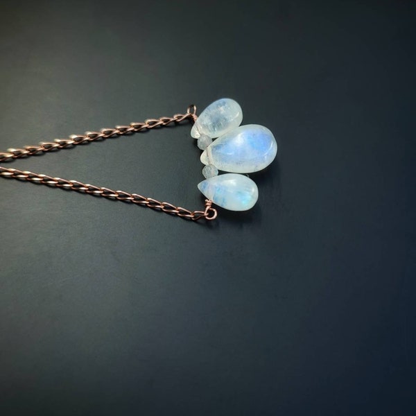 Moonstone Drop Necklace, Necklace with Rainbow Moonstone, June Birthstone Necklace