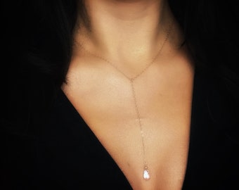 Delicate Moonstone Necklace Gold, Y Layering Chain