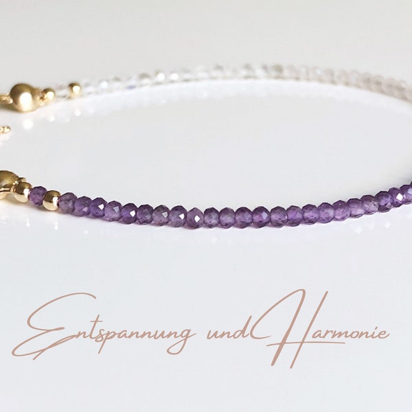 Filigranes Armband mit Amethyst Rosenquarz und Mondstein mit Farbverlauf