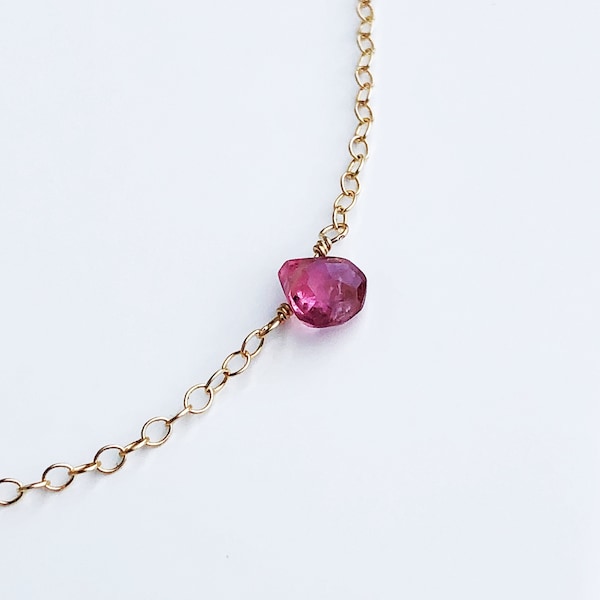 Pink Tourmaline Necklace, Tourmaline Drop Necklace, October Birthstone Necklace