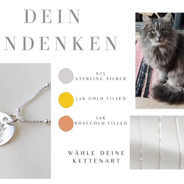 Haustier Foto Gravur Halskette aus 925 Sterling Silber, Personalisierte Hund Katze Schmuck