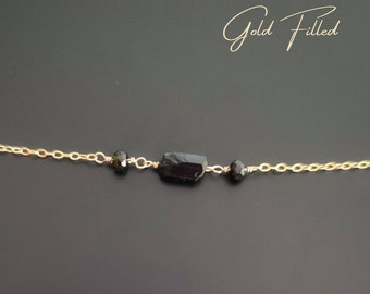 Armband mit Schwarzer Turmalin Rohstein und Obsidian Perlen, Oktober Geburtsstein Geschenke