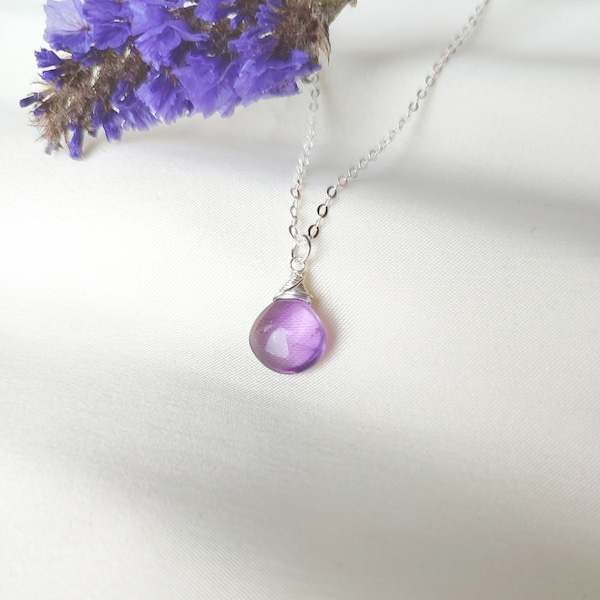 Handgefertigte Amethyst Halskette aus 925 Sterling Silber oder Gold Filled