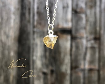 Citrine raw stone necklace, small citrine pendant with chain, November birthstone necklace