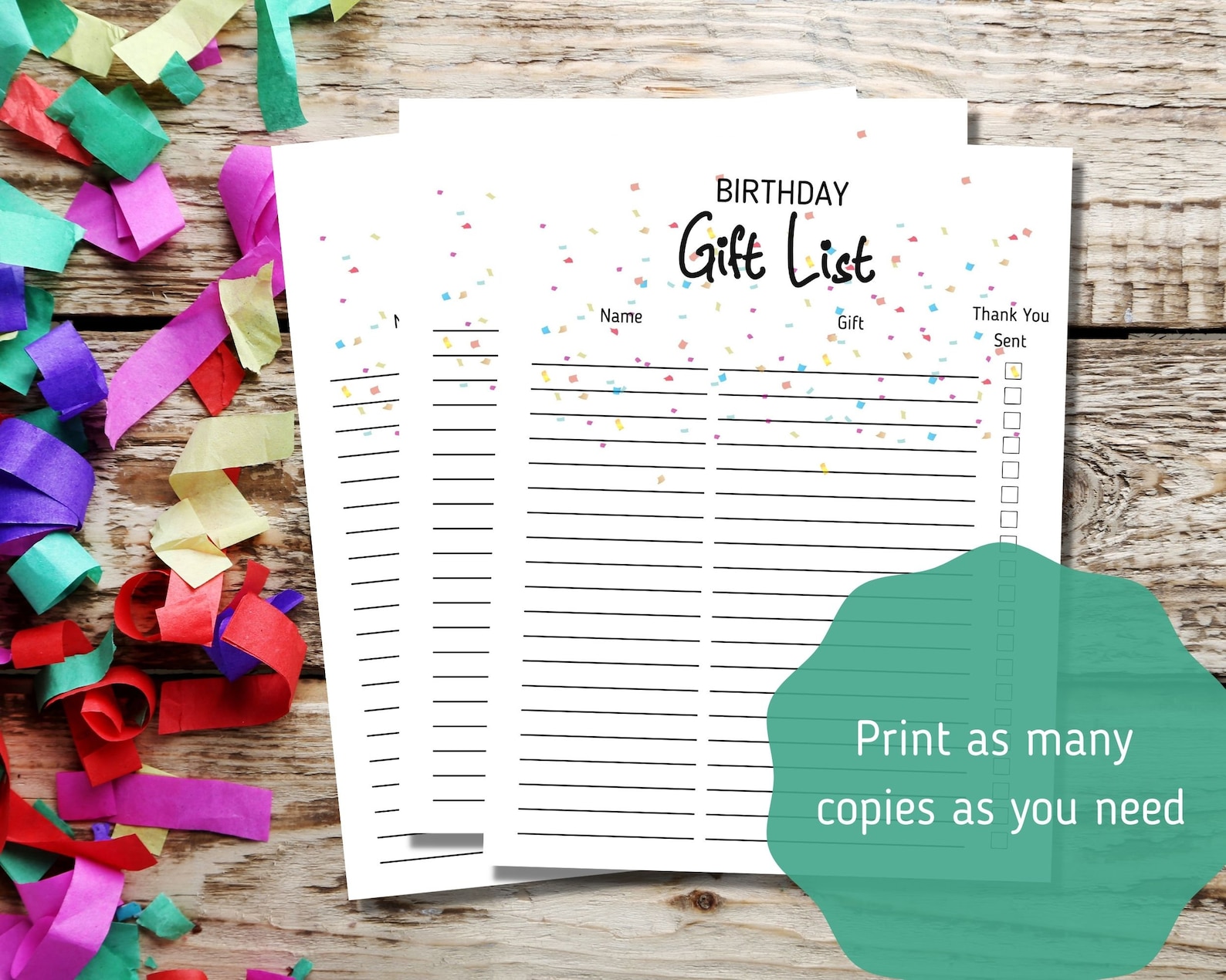 Birthday Gift List, Printable Gift List Etsy
