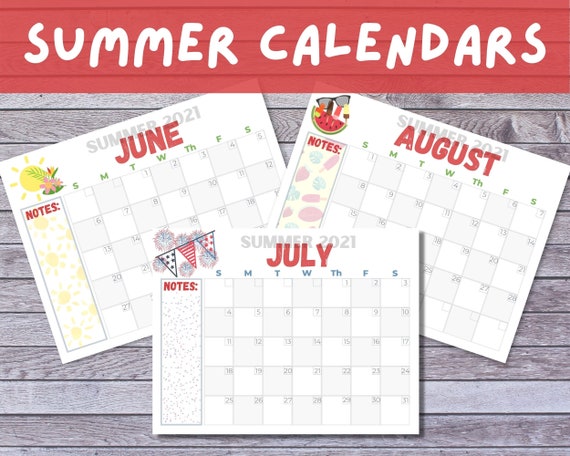 Summer Calendar Printable Etsy