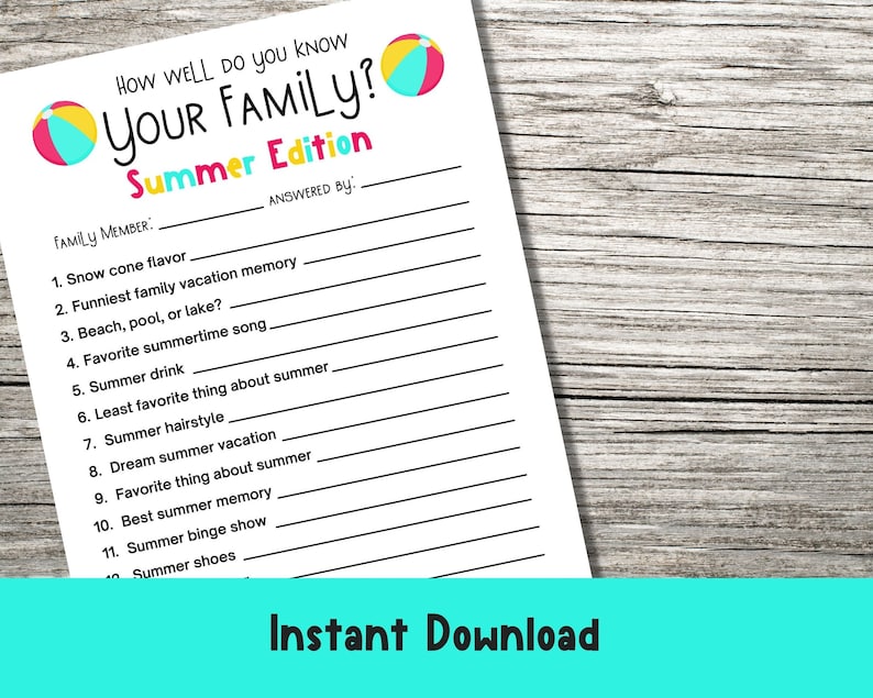 How Well Do You Know Your Family Printable Etsy