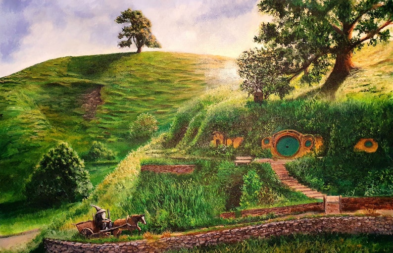 Canvas print of my Lord of The Rings painting. The shire - Bag End by [FantasyStationArt](https://www.etsy.com/shop/fantasystationart/)