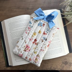 Floral Coquette Padded Pouch for E-readers, Cute Floral Small Book Sleeve for Paperback Books