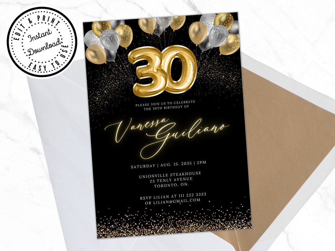 30th Birthday Party Invitation Template Printable Editable - Etsy