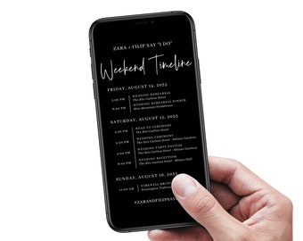 Minimalist Wedding Weekend Editable Digital Schedule, Itinerary Template, Schedule Minimalist Wedding Party Weekend Timeline Evite EMELIA