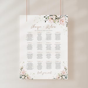 Seating Chart Template, Any Tables up to 20 Tables Printable, Wedding, Engagement Party Decor, Rustic, Blush Floral, Digital File ONLY