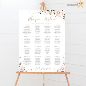 Sitzplan Vorlage, Sitzplan Vorlage, Beliebige Tische bis zu 20 Tische druckbar, Hochzeit, Verlobungsfeier Dekoration, Rustikal, Blush Floral, NUR Digitale Datei